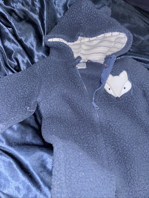 Vintage Baby Bunting Suit White Blue Raccoon With Ears Hood Size 3-6 Months
