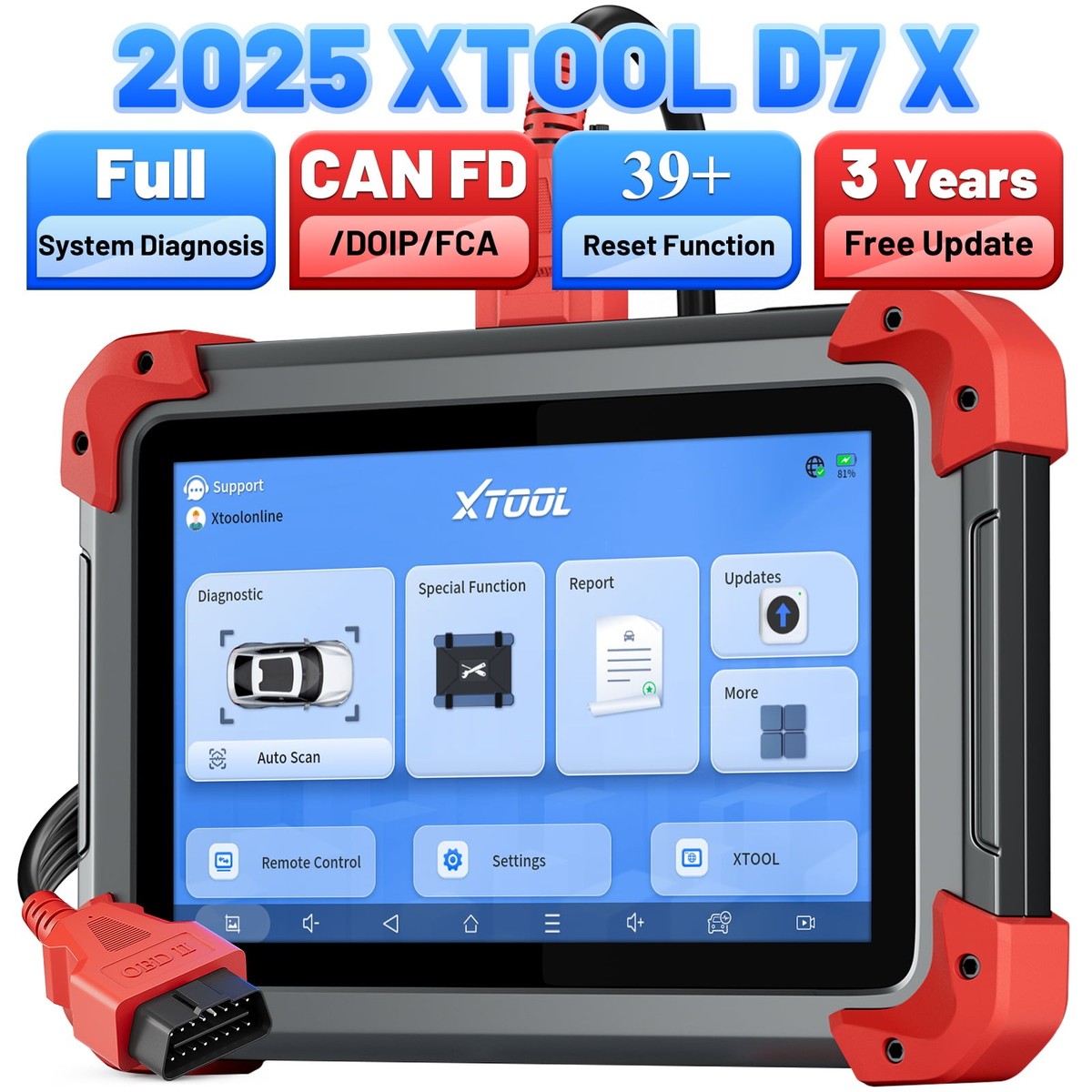 XTOOL D7X V2.0 OBD2 Diagnostic Tool Full System 39+ Service ECU