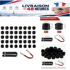 40 cache-écrous de roue 17 mm noir + outil de retrait protection jantes