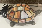 VINTAGE TIFFANY STYLE  LEADED  STAINED  GLASS TORTOISE  ART LAMP