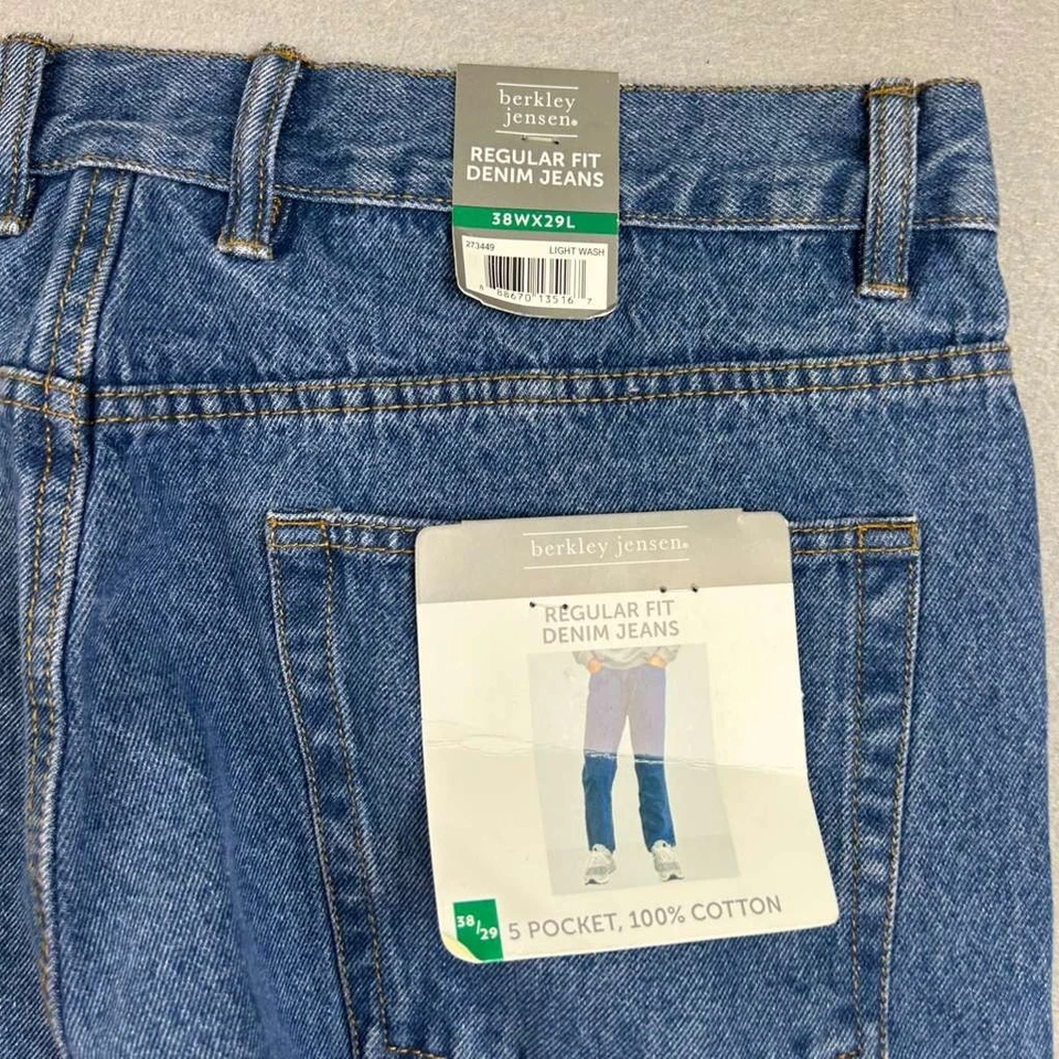 Pantalones de mezclilla Berkley Jensen para hombre 38X27 azul algodón calce regular pierna recta nuevos con etiquetas * Foto 2 de 4