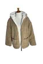 Womans Jacket Sherpa Fleece Teddy Brown Cream womens S Reversible Layers Cozy