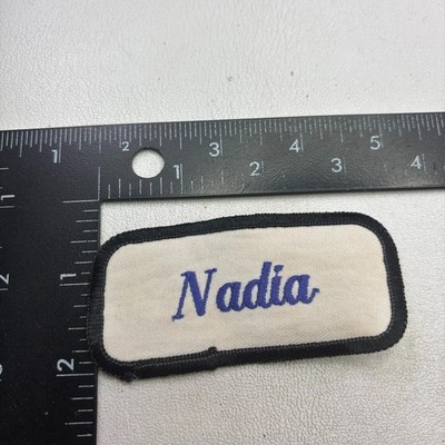 Vtg Blue Letter Black Border NAME NADIA Patch (Workwear ID Uniform ID) b107