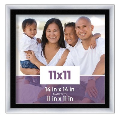 11x11 Frame Silver With Black Picture Mat For 11x11 Photo - Silver 14x14 Frame T