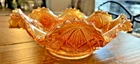 Vintage Imperial Marigold Carnival Glass Sawtooth Scalloped Fruit Bowl.