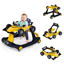 4-in-1 Baby Walker Foldable Activity Push Walker Adjustable Height, Yellow