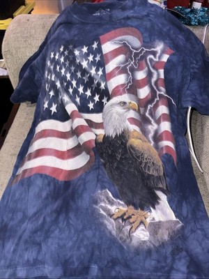 The Mountain American EAGLE USA Flag T-Shirt Men s Tie dye VTG blue Size M