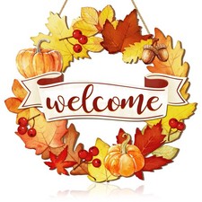 Fall Wood Wreath Front Door Sign Decor, Wreaths Welcome Maple Leaves
