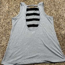 Victoria  s Secret VSX Sport Racerback Tank Gray Striped Cutout Back Small