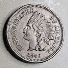 1860 Indian Head Cent Penny Pointed Bust AU About Uncirculated Almost MS Origina