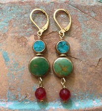 118 Sundance charm Turquiose handmade gold edge earrings Artisan Jewelry