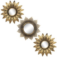 Set of 3 Sunburst Decorative Wall Mirrors in Elegant Brushed Gold Finish