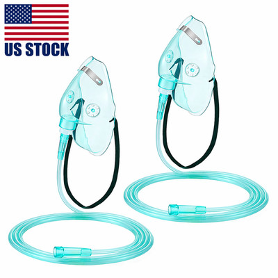 2 Pack Oxygen Mask for Face Adult with 6.6' Tube & Size L-2pcs, Green