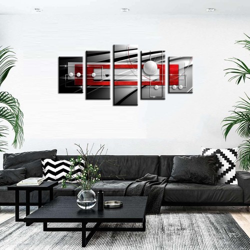 Abstract Wall Art Canvas Red and Black 5 Pieces for Bedroom Decor Modern Simp... - Picture 3 of 8