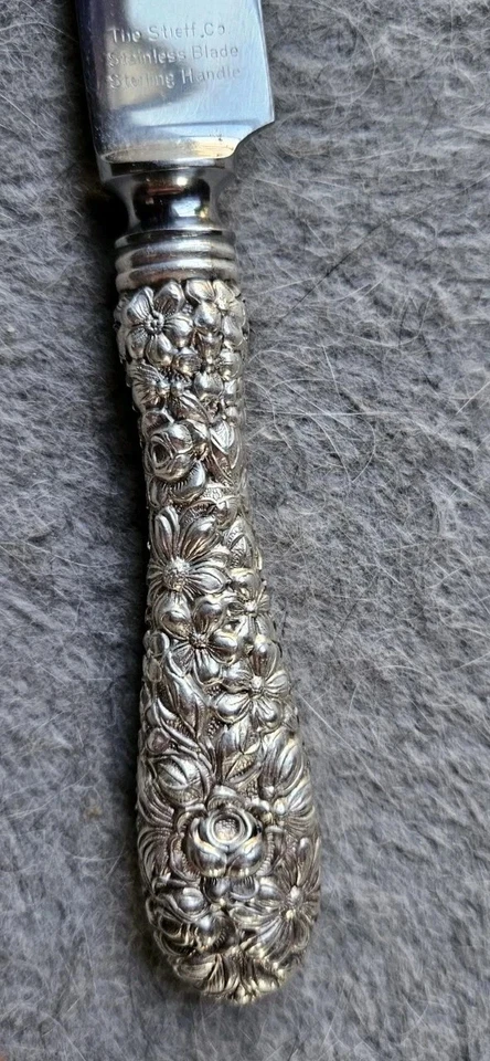 Cuchillo antiguo de plata de ley 925 y acero The Stieff Co. Rose Foto 4 de 4