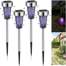 NWT ~ Set/4 Outdoor Waterproof LED Light Solar Bug Zapper Repellent 