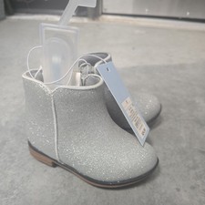 Cat Jack Girls Silver Glitter Ankle Boots Size 5 NWT Target Sparkle Shoes