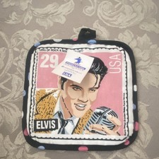 Postmark Originals Elvis Presley Quilted Potholder Black Polka Dot Stamp