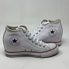 Converse All Star Hidden Wedge Sneakers Womens 8.5 White Leather High Top Shoes