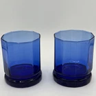 Vintage Anchor Hocking Cobalt Blue Essex 10 Panel Whiskey Low Ball Rocks Glasses