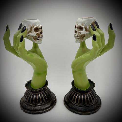 MARTHA STEWART HALLOWEEN Juego de 2 Candelabros Cónicos Mano Bruja NUEVO - Imagen 3 de 5