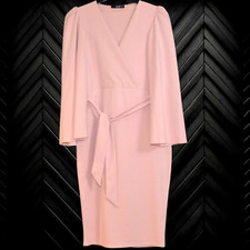 QUIZ SIZE 12 PASTEL PINK CAPE SLEEVES DRESS WEDDING RACES BUSINESS HOLIDAY PARTY