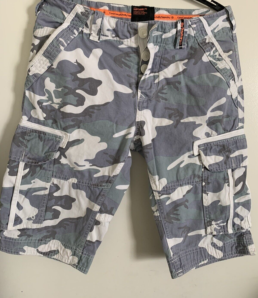 Superdry Core Cargo Lite Shorts Men’s 30W Small Gray/White Urban Camo  Utility