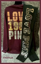 Victoria's Secret Pink Bling Campus Tee Shirt  Leggings Set Luscious Plum M NWT