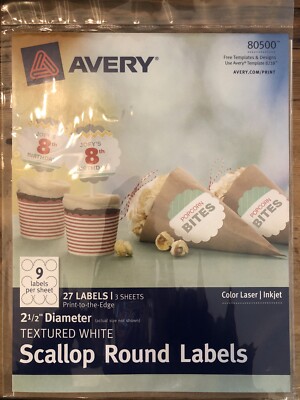 Avery 08218 8218 2 1/2'' Diameter Textured White Scallop Round Labels 27 Labels