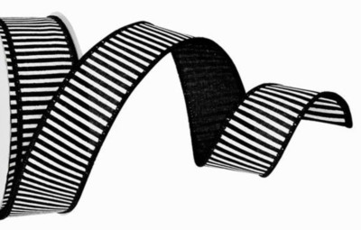 Black & White Horizontal Stripe 1.5'' by 1 yard Wired Ribbon for Door Ribbons