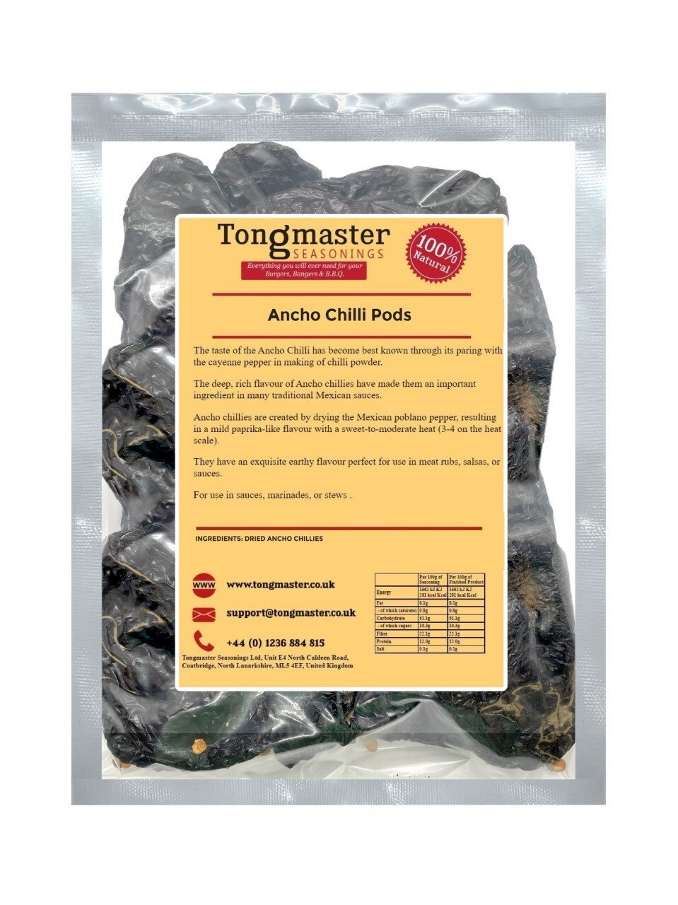 Whole Dried Ancho Chilli Pods - 500g
