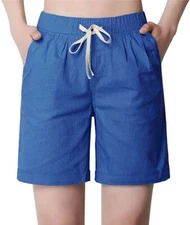 Women's Modest Loose Elastic-Waisted Bermuda Drawstring Casual Shorts S~XXL