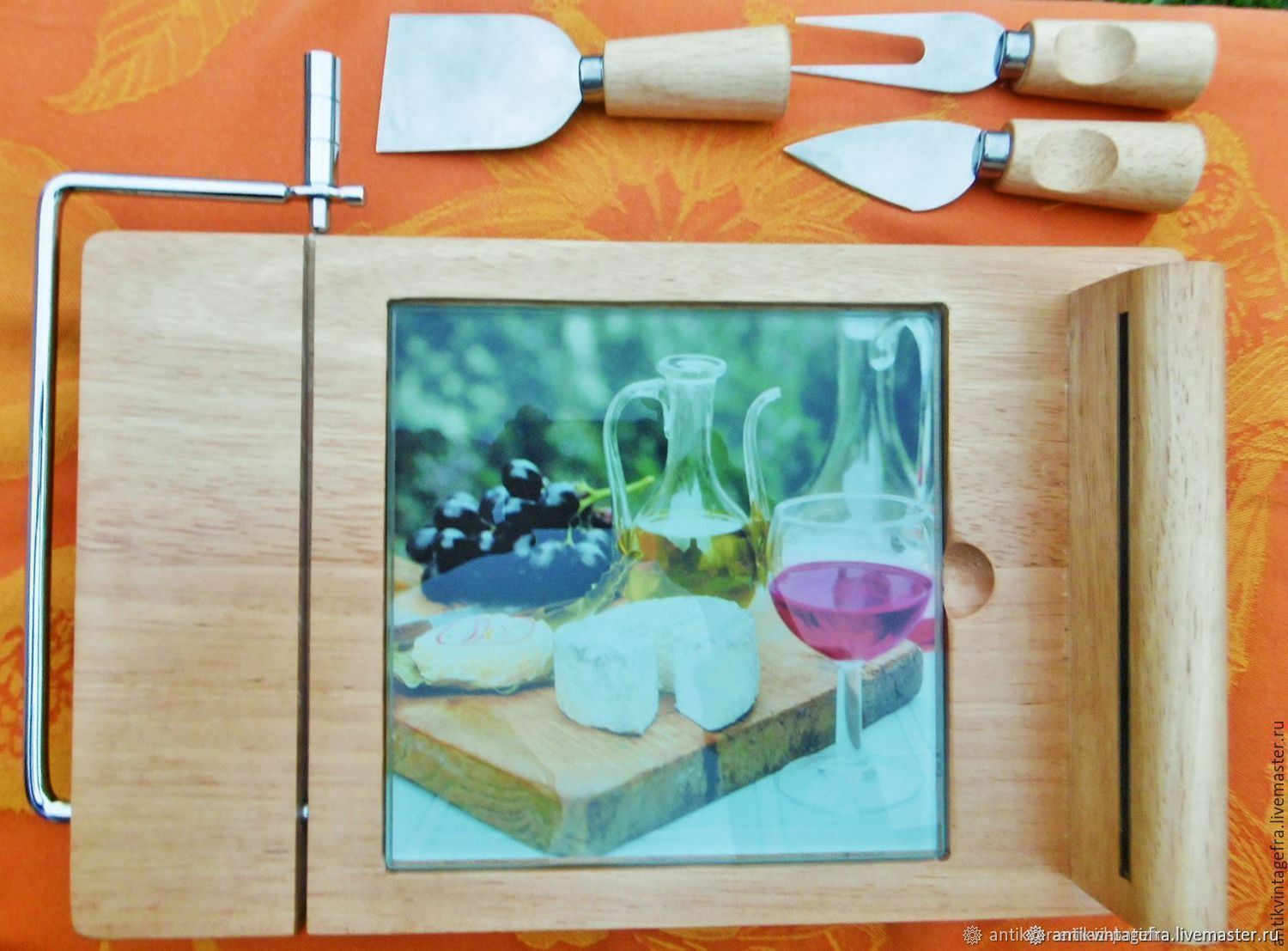 Coffret de couteaux vintage et planche à fromage bois métal idée cadeau crémaillère