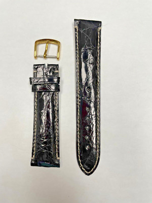 21mm Black Genuine Crocodile Leather Watch Band - MADE IN USA