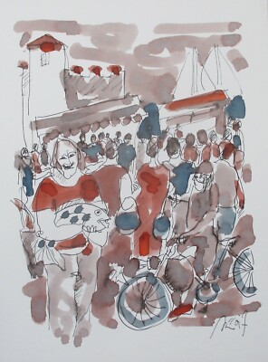 Fischmarkt Zeichnung auf Karton Max Müller Aka bei Sackenheim zu Beuys Zeit  