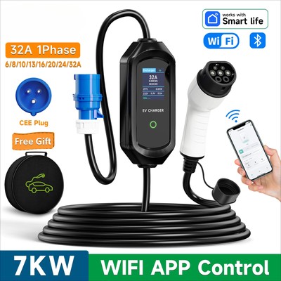 Portable EV Charger 7KW 32A 1Phase Wallbox Type1/GBT EVSE Fast Charging Cable