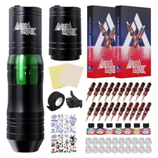 NEW Arenahawk Wireless Tattoo Gun Kit w/ 2 Tattoo Batteries * Green * 2.4-4.2mm