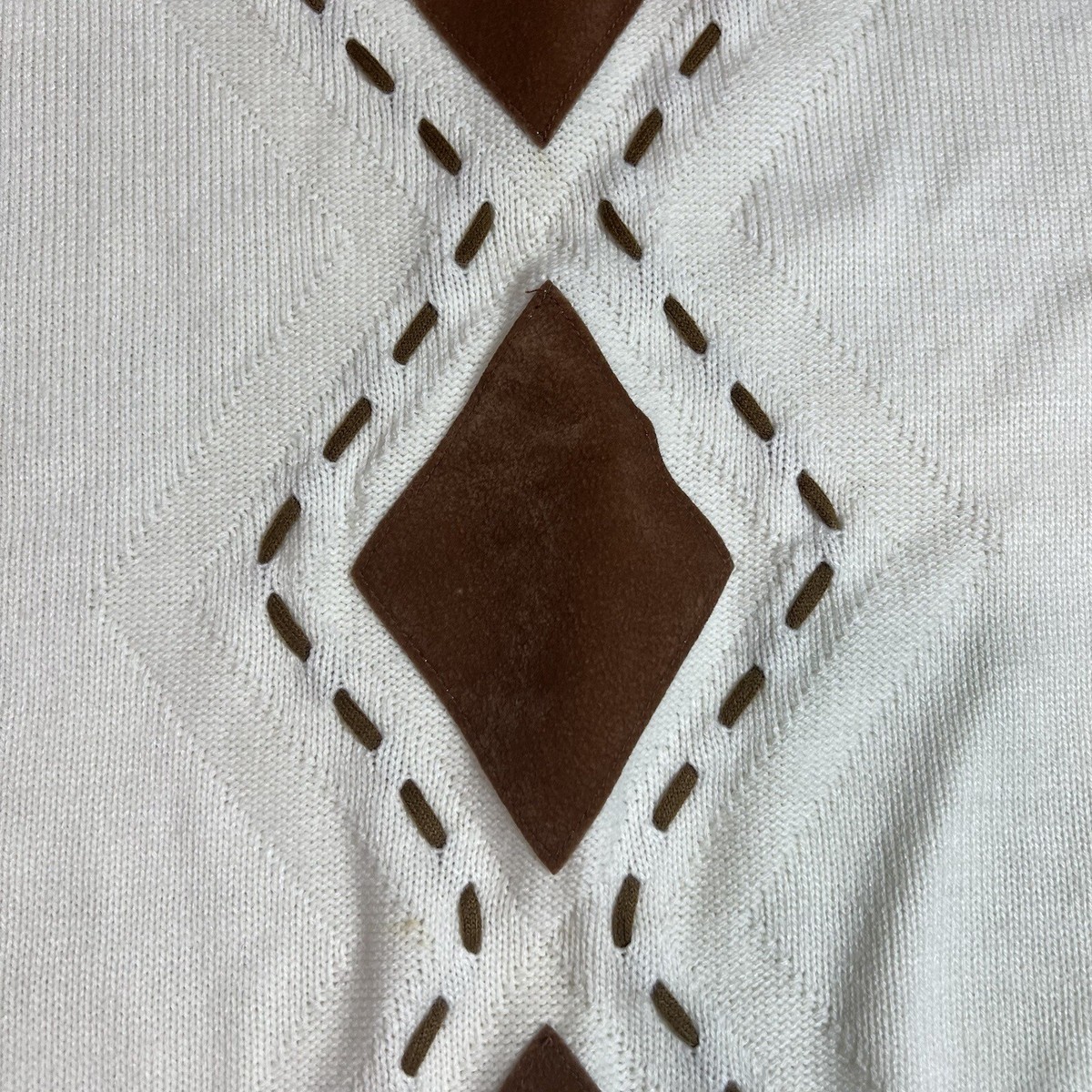 Jordan Craig Men's White XL Knit Sweater Diamond Patch Crew Neck