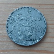 ???? Rare Collectable Spanish Old 5 Ptas Pesata Coin 1957 (*63 marking)