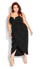 CITY CHIC Sassy Flex Fit Tulip V Dress Size 16 Black NWT $169