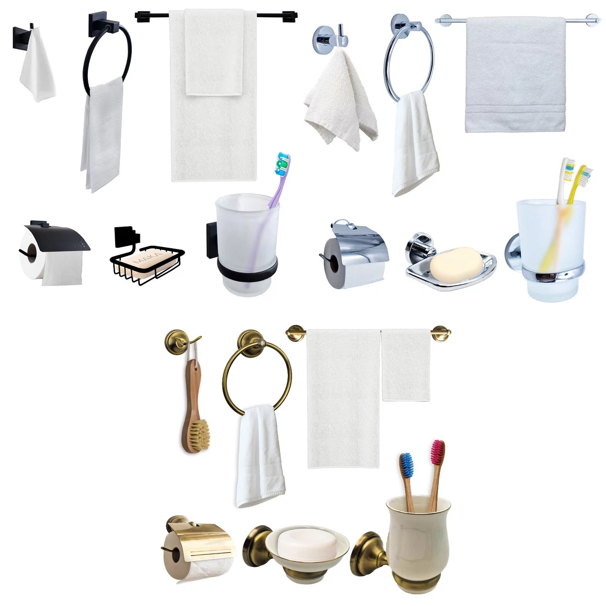 Set Accessori Bagno 10 Pezzi SUS304 - Portasciugamani E Portacarta In Acciaio Inox Opaco, Nichel Spazzolato