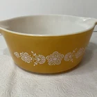 Vtg. Cinderella Butterfly Gold Round Casserole Dish Bowl 475-B -2.5 QT