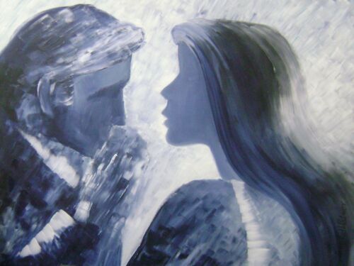 Oil painting "GENTELEMAN" hand painted on canvas 12X9" mixed media dance music - Afbeelding 1 van 7
