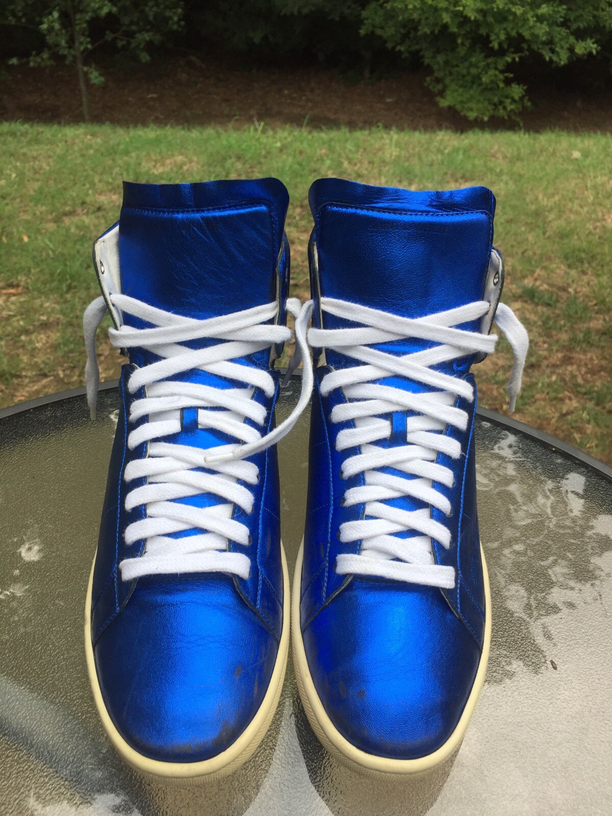 metallic blue sneakers