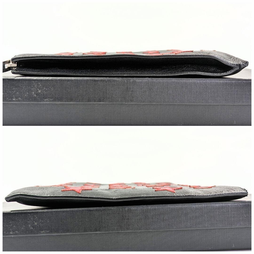 SAINT LAURENT Pochette Pouch Star Ipad Case Custodia da Trasporto con Cerniera Nero Rosso