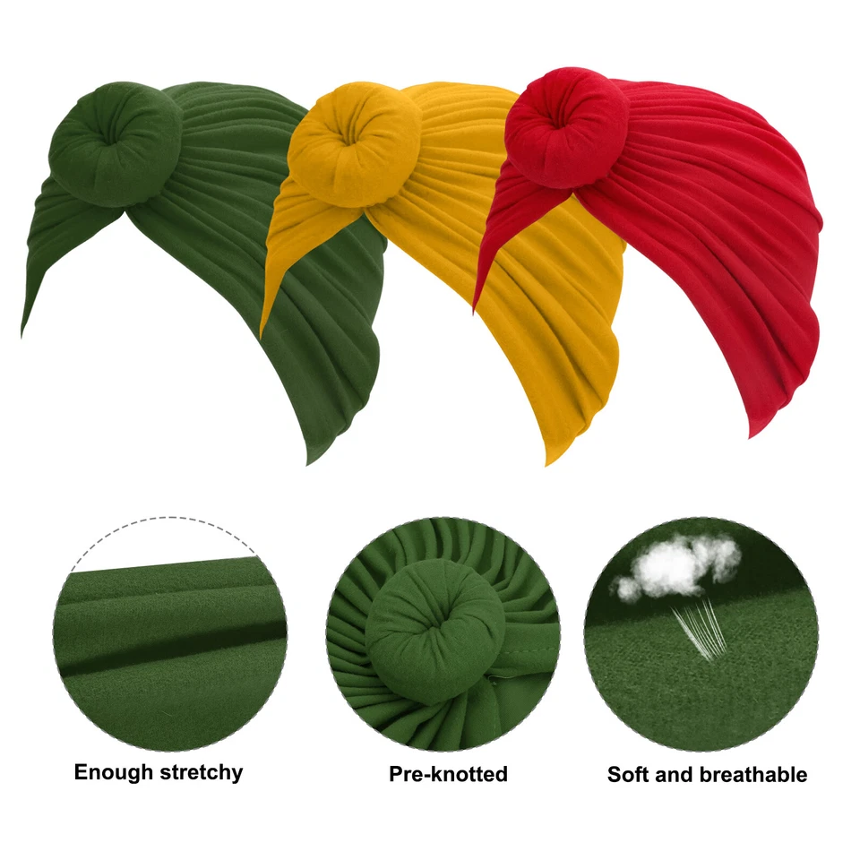 6 peças gorro feminino turbante africano nó flor capota pré-amarrada - Imagem 2 de 4