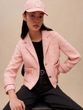 Maje Vanello Tweed Jacket, Pink, Size Fr 34 - Rrp $535
