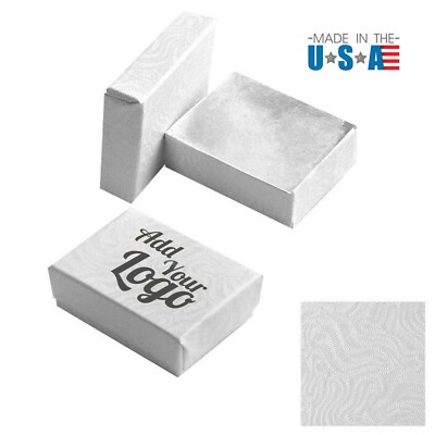 100 Add Your Logo Custom Printed White Swirl Cotton Filled Gift Boxes ~ 8 Sizes