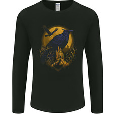 A Raven  Haunted House Moon Halloween Mens Long Sleeve T-Shirt