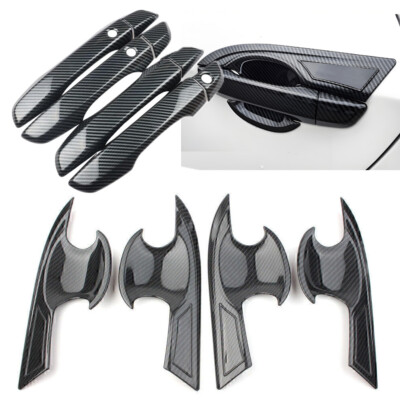 Carbon Fiber Black Door Handle Cover + Bowl Trims For Honda Civic 10th 2016-2021